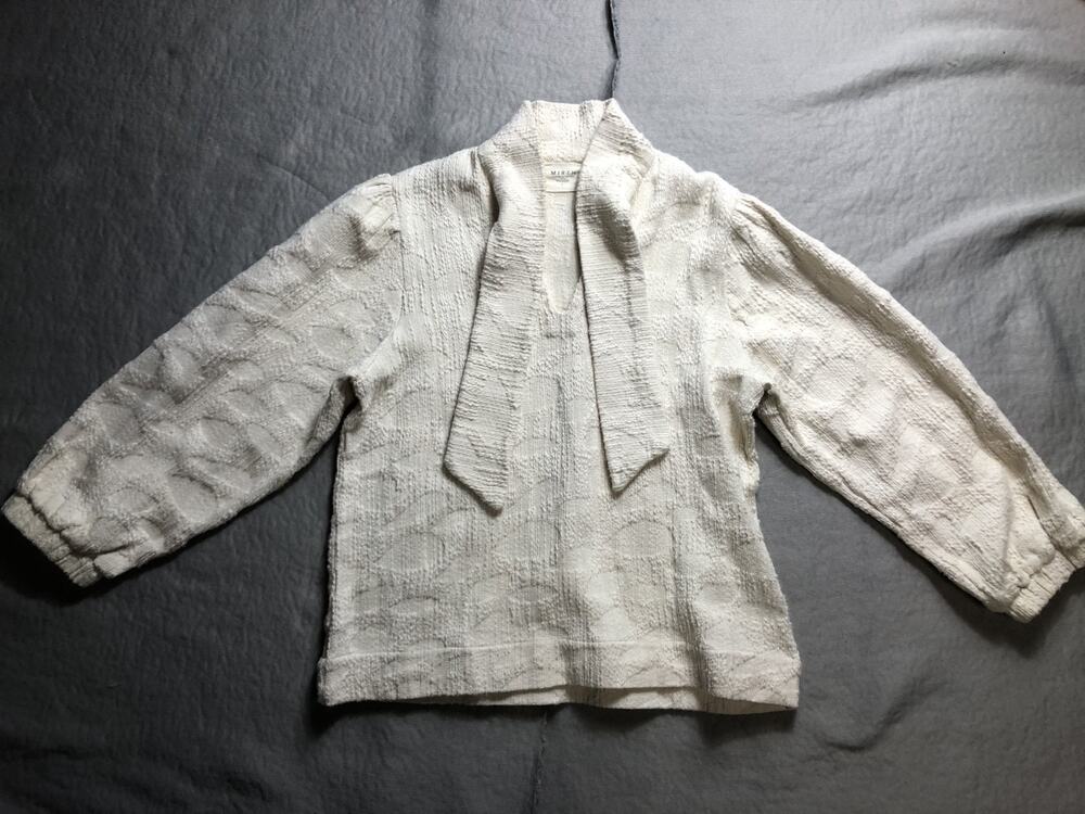 Mirth Handmade Edition Blouse S Cream Cotton Embossed Tie Front Luxe Minimalist